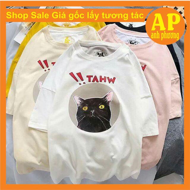 Áo phông mèo Ưhat🌳Áo thun tay lỡ form thụng unisex giá rẻ🌴Áo hoạt hình Oversize phong cách Hàn Quốc