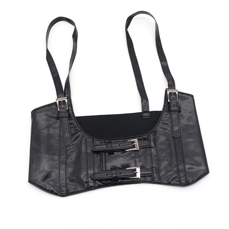 Áo Crop Top Giả Da Ôm Dáng Điều Chỉnh Được Hai Khóa Cài Cho Nữ