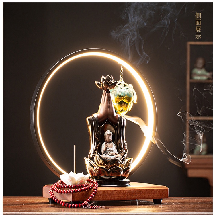 Thác Khói Trầm Hương Quan Âm Ngồi Đài Sen Hàng Nhập Khẩu Cao Cấp, Tặng Kèm Nụ Trầm Hương Khói Ngược