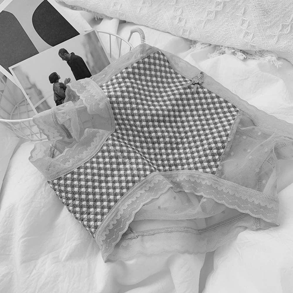 QQMALL Quần Lót Cotton Lưng Thun Phối Ren Họa Tiết Chấm Bi Phong Cách Hàn Quốc Cho Nữ