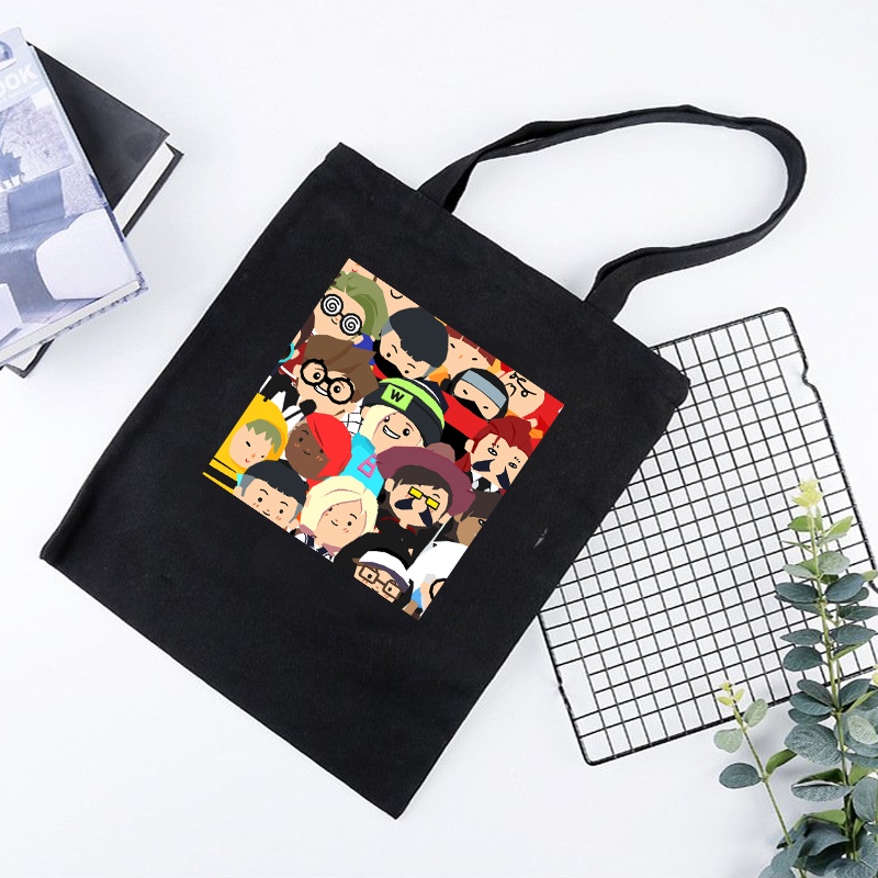 Túi tote vải đen trắng đeo vai IN HÌNH Play Together game chibi tiện lợi thời trang