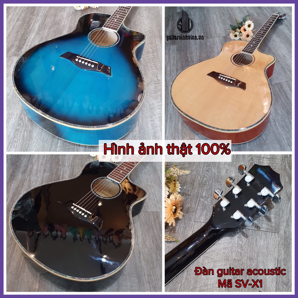 Đàn guitar acoustic SV-X1 đính xà cừ có ty chỉnh cần - Đàn tập chơi - Tặng 7 phụ kiện - Bảo hành 12 tháng