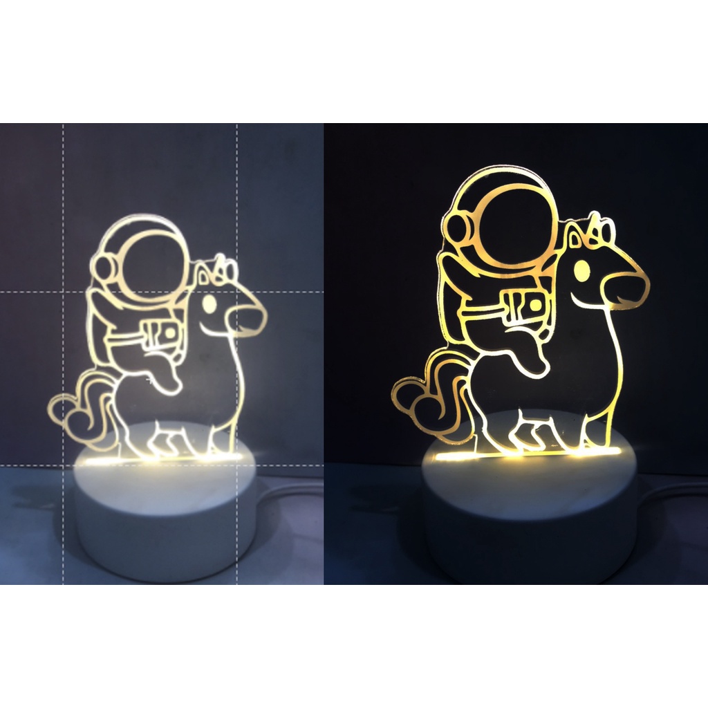 Đèn Led  phi hành gia trắng L1I2 Đèn Ngủ 3D unicorn astronaut 12 cung hoàng đạo ngựa thần siêu anh hùng bangtan