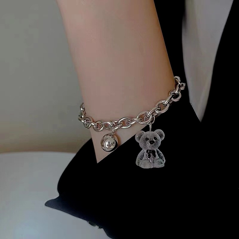 Vòng Tay Trong Suốt Mặt Hình Gấu Bằng Hợp Kim Rỗng Độc Đáo Thời Trang Hàn Quốc Cho Nữ