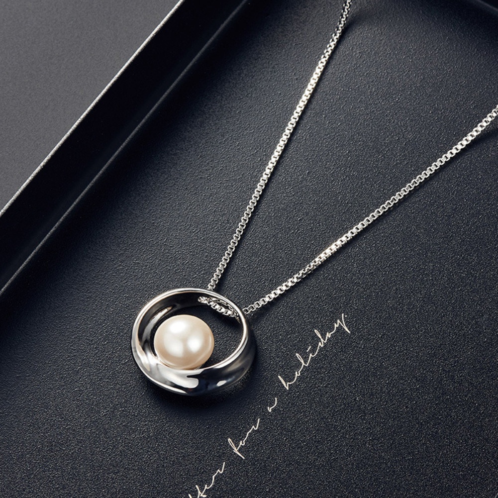 Bộ Dây Chuyền + Cặp Khuyên Tai Mặt Tròn Phối Ngọc Nhân Tạo Thời Trang Cho Nữ