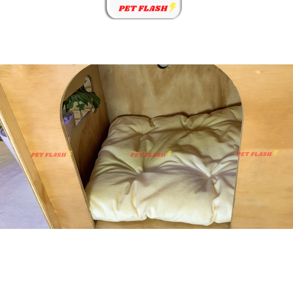 Nhà cho chó mèo bằng gỗ xinh xắn, nhà ở cho chó mèo NHIỀU SIZE dễ dàng lắp ráp kèm NỆM BÔNG êm ái MDH010