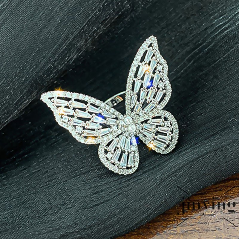 GETNOIVAS Nhẫn Kim Loại Mặt Hình Bướm Đính Đá Xinh Xắn Cho Nữ