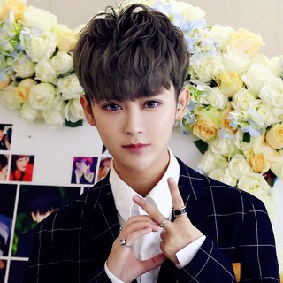 [Blingbling] Tóc Giả Ngắn Nam Thời Trang Hàn Quốc Đẹp Trai Nam Cuộn Ngắn Tóc Thẳng Nhiệt Độ Cao Lụa Taobao Mũ Trùm Đầu Tóc Giả