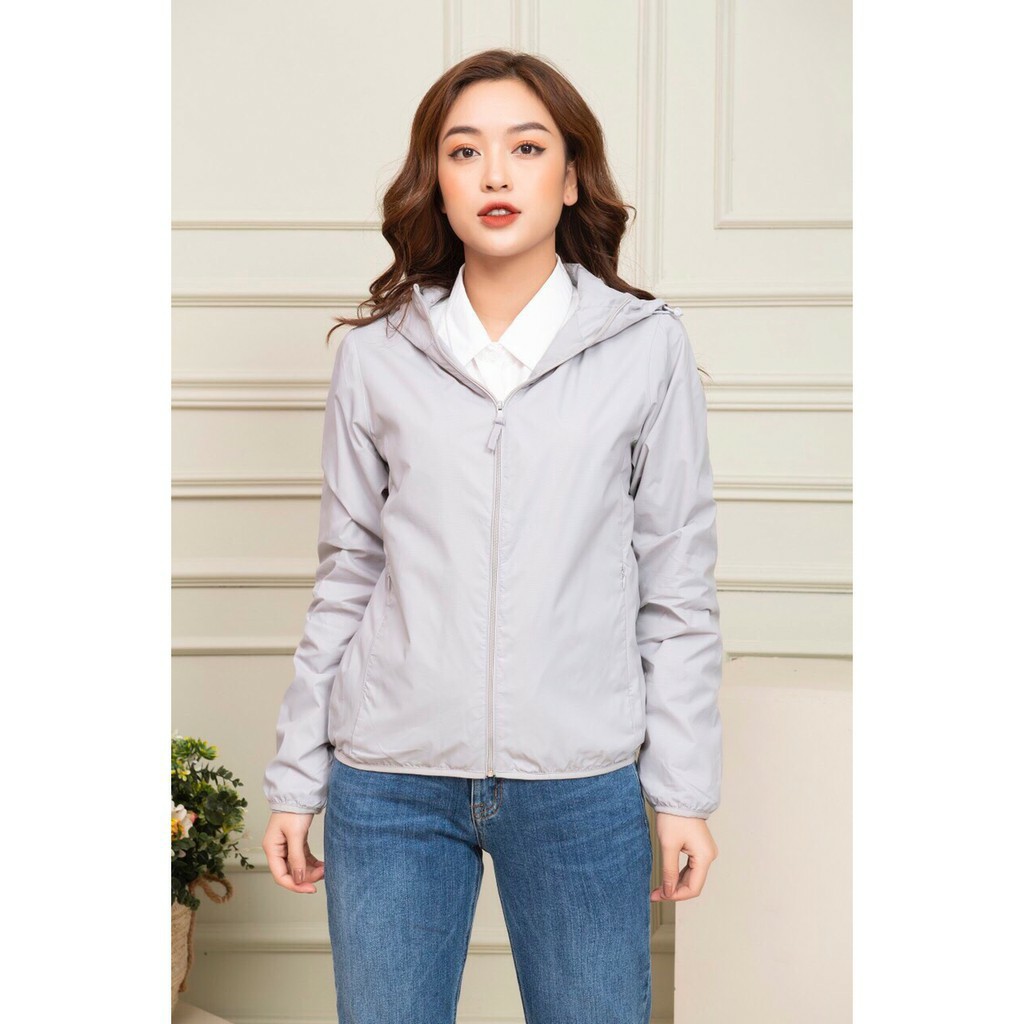 Ao khoác gió nữ 2 lớp chồng nước - Màu Ghi