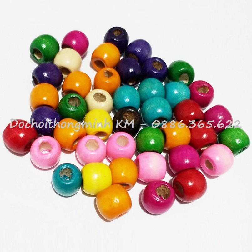 Hạt gỗ màu - mộc có lỗ xỏ size 12mm - Túi 30g