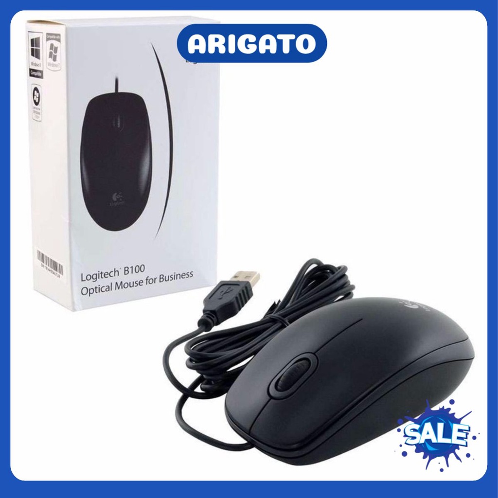 Chuột quang dây Logitech B100 Có Dây Chính Hãng Giá Rẻ Cho Máy Tính Laptop BH 36T ARIGATO