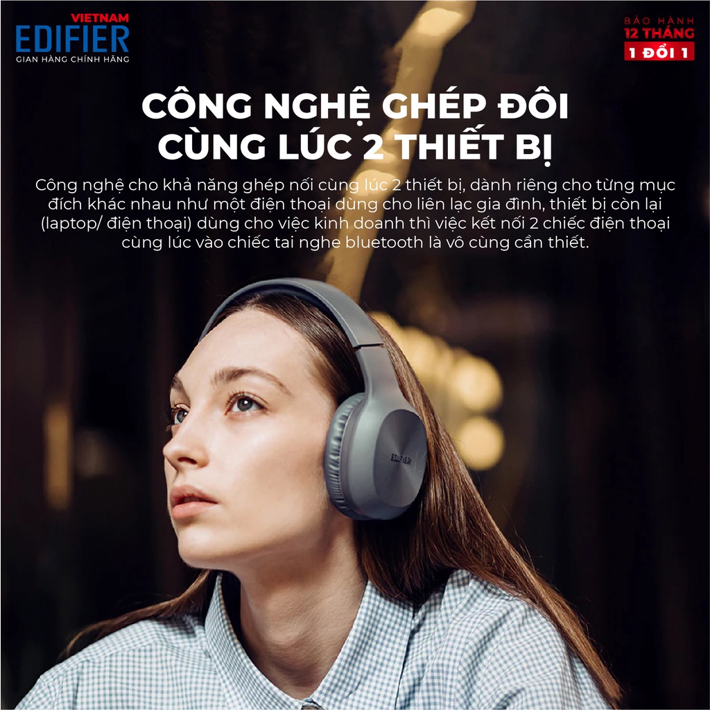 Tai nghe Bluetooth 5.1 EDIFIER W600BT | 30h Playtime | Thích hợp chơi game, học tập và làm việc trực tuyến | BH 12 Tháng
