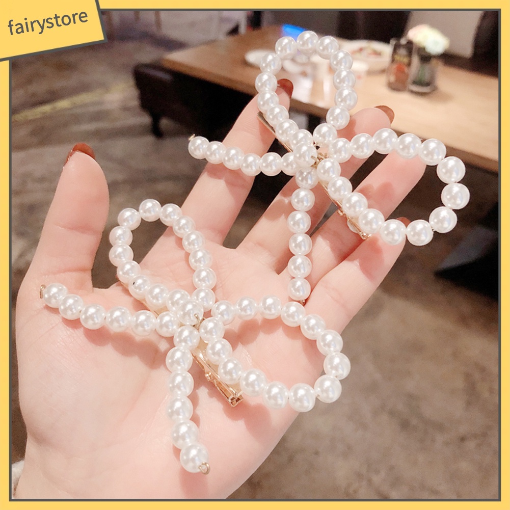 Kẹp tóc hình nơ đính ngọc trai giả thanh lịch dành cho nữ