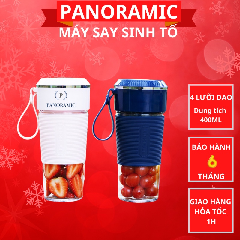 Máy xay sinh tố cầm tay, máy xay sinh tố mini đa năng sạc điện Panoramic 4 lưỡi chống rỉ - Pin 2000mha - 15 lần xay