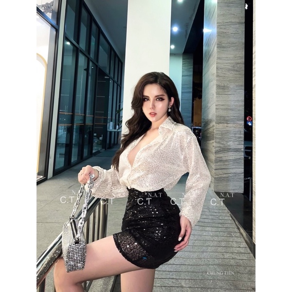 Áo sơmi đính kim sa cực sang