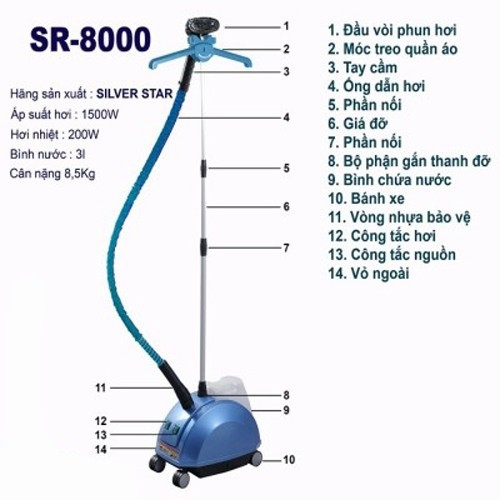 Bàn Ủi Hơi Nước Đứng Silver Star SR-8000-1500W