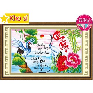 Tranh đính đá treo tường Cha mẹ chim hạt 77503 (61x38cm) [KHO SỈ] Tranh chất lượng cao
