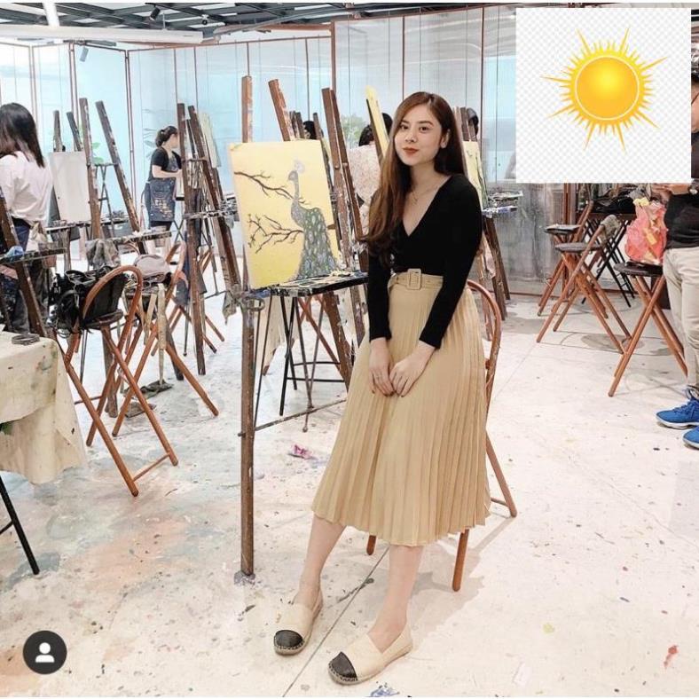 🌺✅ Set áo thun tay dài cổ V phối chân váy maxi dập li kem tay (HÀNG SẴN-HÌNH THẬT) 🌺✅
