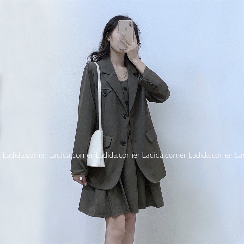 Set Áo váy Áo vest kèm váy 2 dây xếp ly phong cách ulzzang Hàn quốc | BigBuy360 - bigbuy360.vn