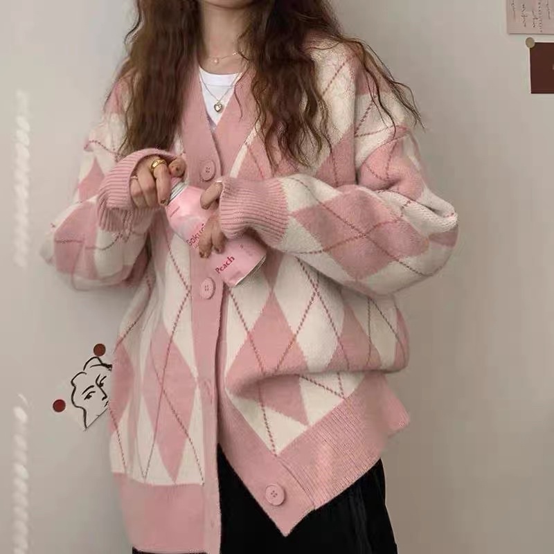 Áo khoác cadigan kim cương viền trắng Tiệm của Miêu