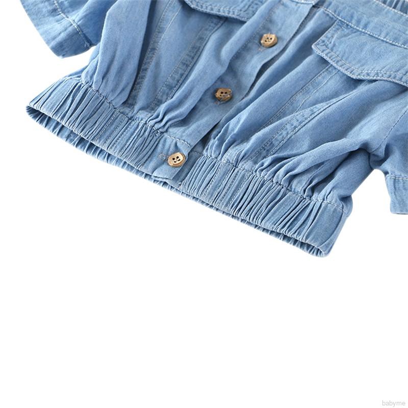 Set Áo Sơ Mi Denim Ngắn Tay + Chân Váy Xòe Dễ Thương Cho Bé Gái
