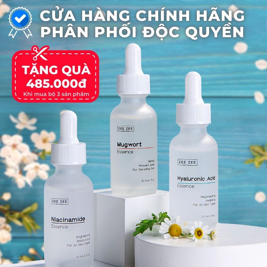 Bộ tinh chất dưỡng sáng ngừa mụn trẻ hóa phục hồi da - Niacinamide, Hyaluronic Acid, Mugwort Essence | ZEE ZEE skincare