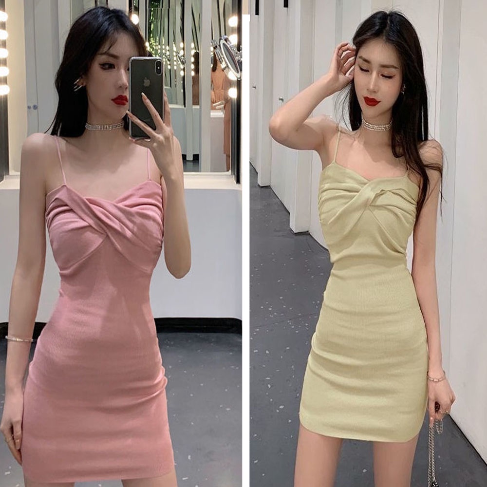 Đầm Hai Dây Không Tay Màu Đỏ Phong Cách Pháp Thiết Kế Mới Gợi Cảm Cho Nữ