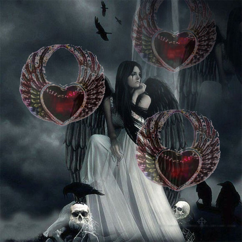 1 Đôi Bông Tai Hình Trái Tim Đỏ Phong Cách Gothic Thời Trang Cho Nữ