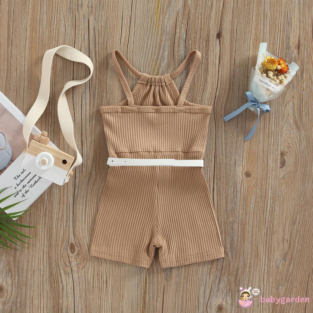 Bộ Áo Liền Quần Hai Dây Màu Trơn Dạng Quần Short Kèm Túi Đựng Dành Cho Bé Gái 9 Tháng-4 Tuổi