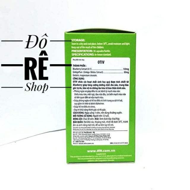 OTIV (Hộp 30 Viên) Cải thiện MẤT NGỦ, ĐAU NỬA ĐẦU, TĂNG CƯỜNG TRÍ NHỚ, PHÒNG NGỪA ĐỘT QUỴ, Có tích điểm | BigBuy360 - bigbuy360.vn