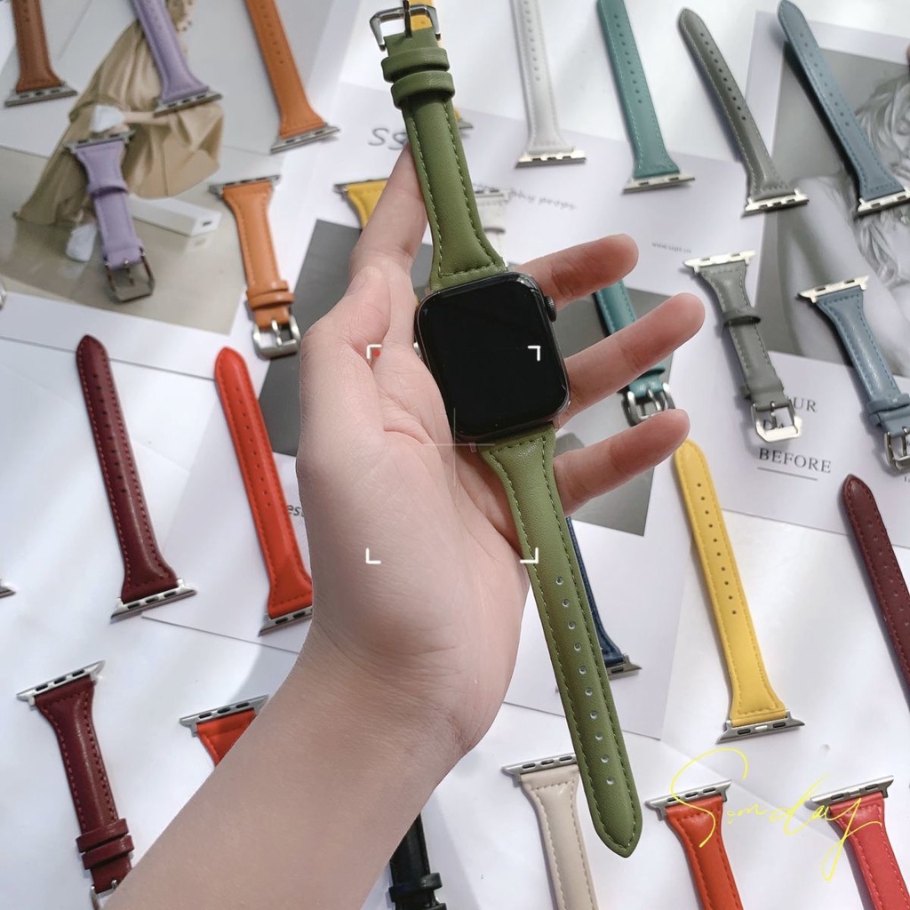 Dây Đeo Da Mỏng Thanh Lịch Cho Đồng Hồ Apple Watch 38mm 40mm 41mm 44mm Series 7 6 5 4 3 2 1 42mm 44mm 45mm