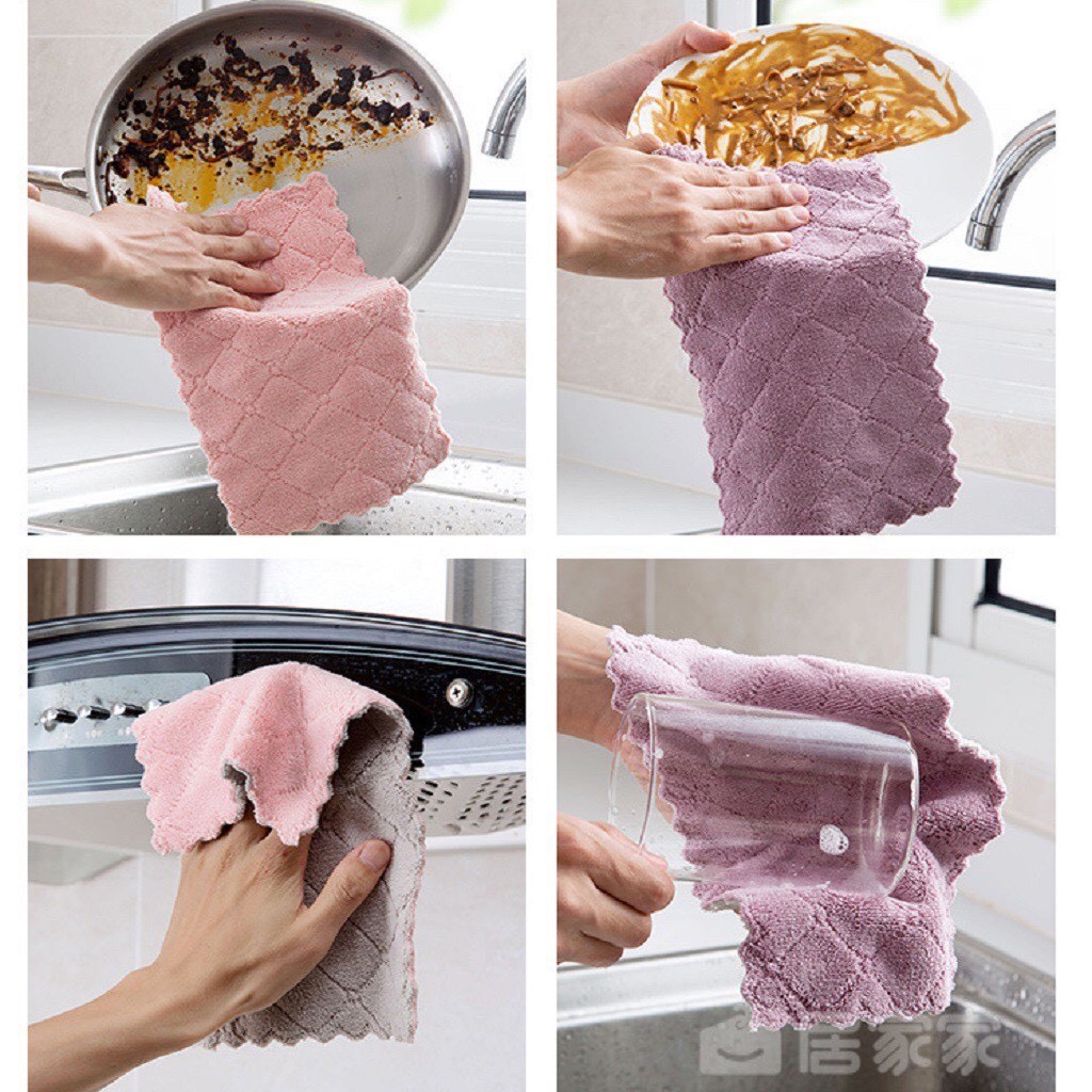 Set 10 Khăn Lau Bếp Đa Năng 2 Mặt 2 Màu Siêu Thấm Hút