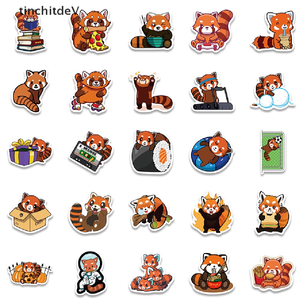 Bộ 50 Miếng Dán Hình Gấu Trúc Màu Đỏ Graffiti Dễ Thương Chống Thấm Nước Trang Trí Sổ Tay / Hành Lý