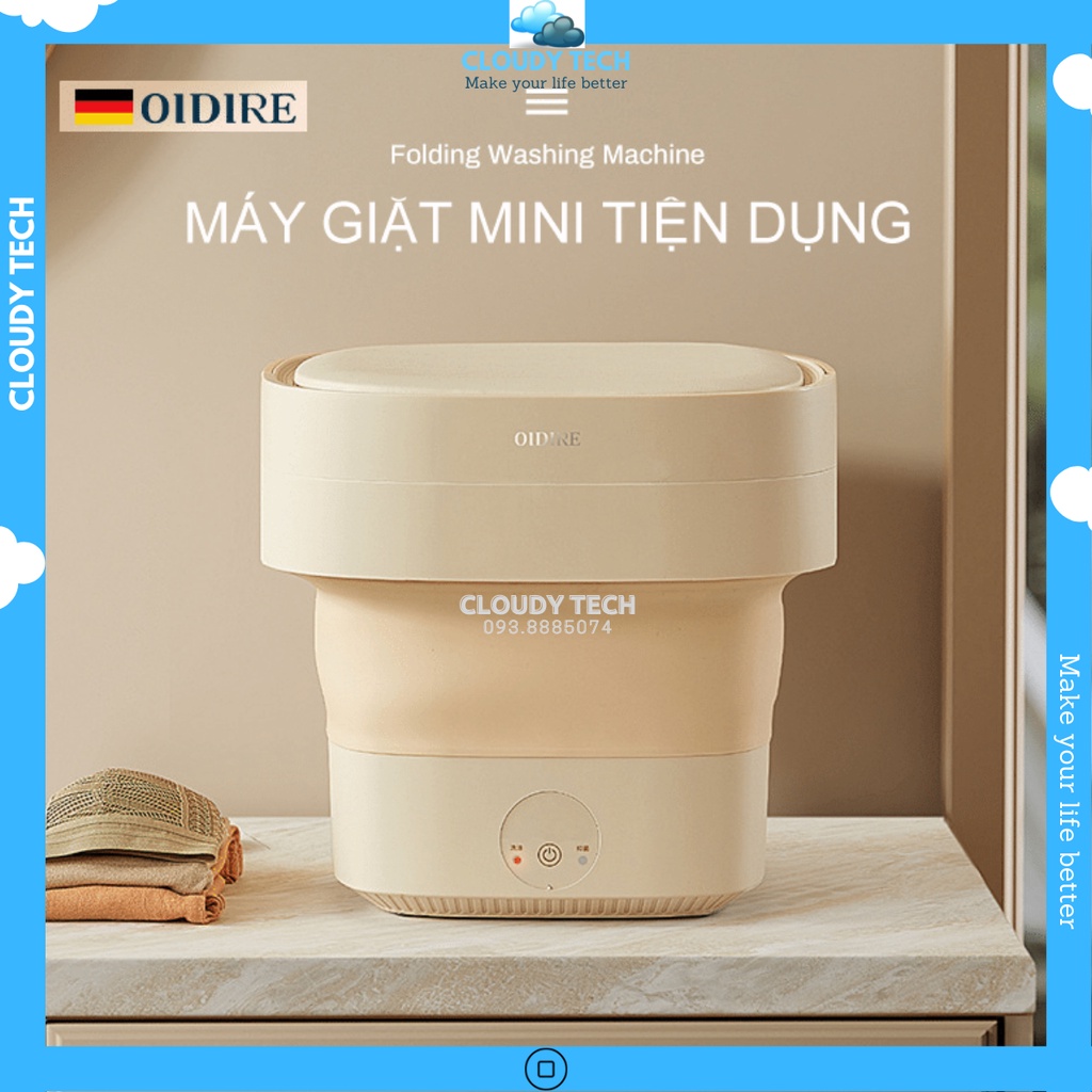 Máy giặt mini tự động có thể gấp gọn, giặt vớ tất đồ lót chuyên dụng, OIDIRE công nghệ Đức, dung tích 4.5L