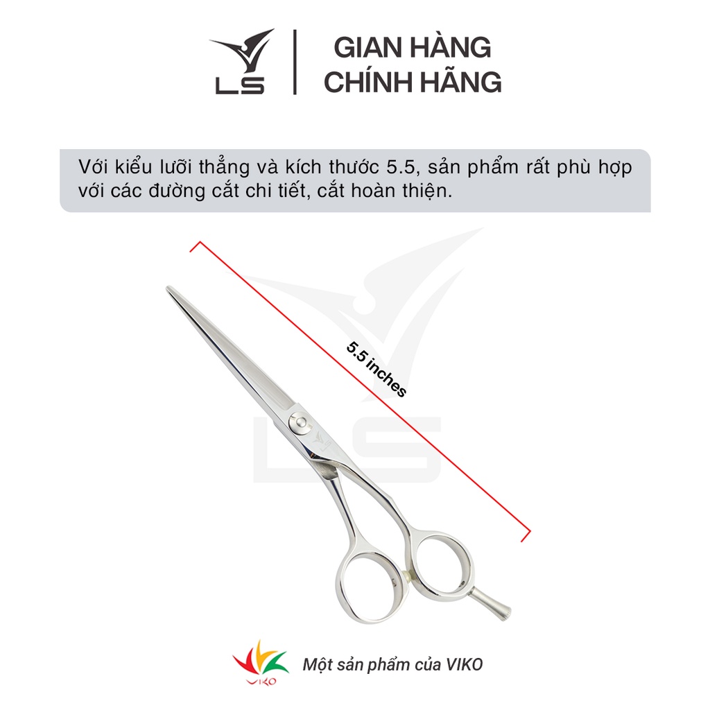 Kéo cắt tóc VLS lưỡi thẳng quai offset vênh đỡ ngón tháo rời JP551