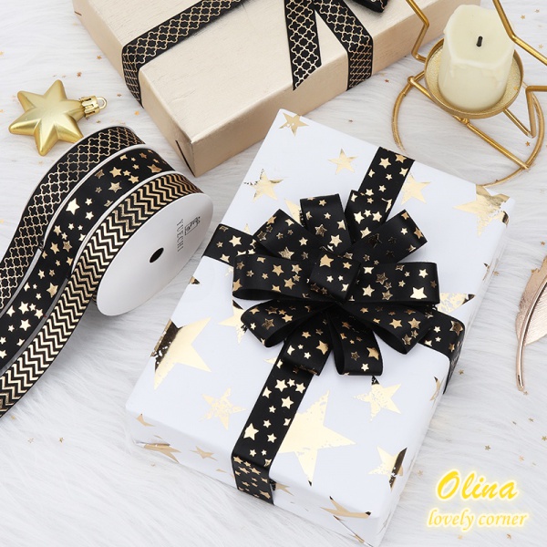 Cuộn dây ruy băng màu đen vàng trang trí gói bánh 9.1m
