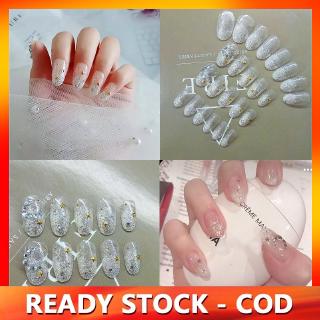 Bộ 24 móng tay màu trong suốt trang trí sang trọng sành điệu