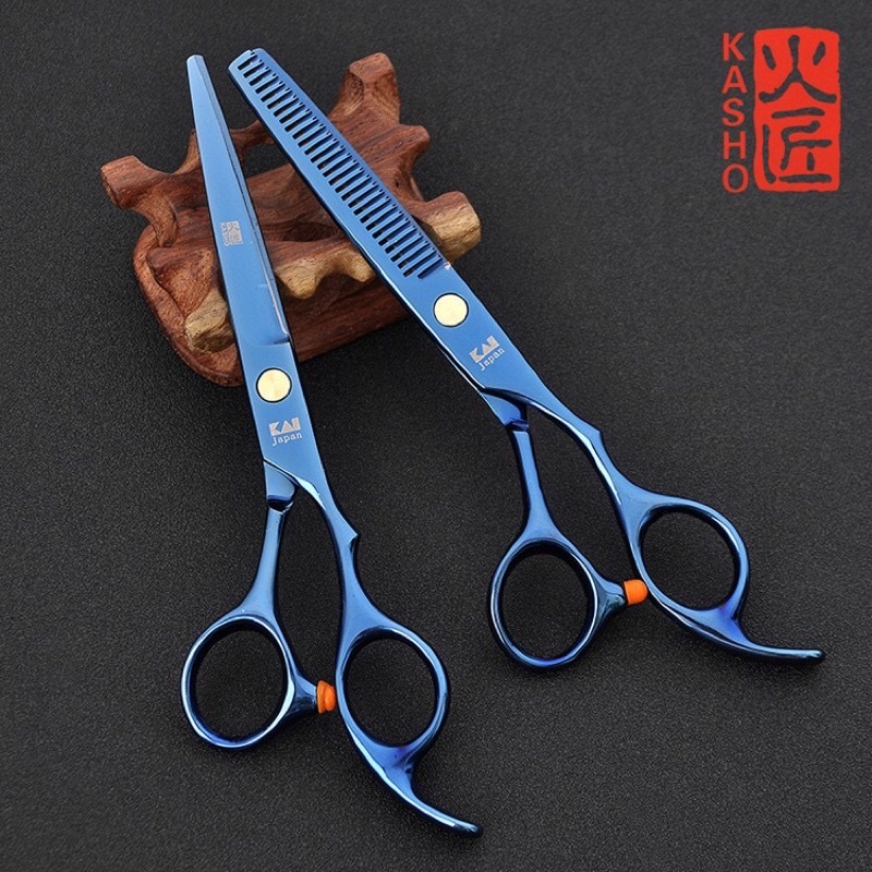 Bộ Kéo cắt tóc và tỉa tóc Thép không gỉ KAI - 0.6 ink có 3 màu mua 1 bộ được tặng ví da và phụ kiện