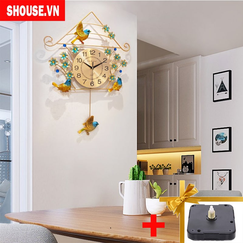 Đồng hồ treo tường chim én vàng SHOUSE A32 máy quartz kim trôi không gây tiếng động