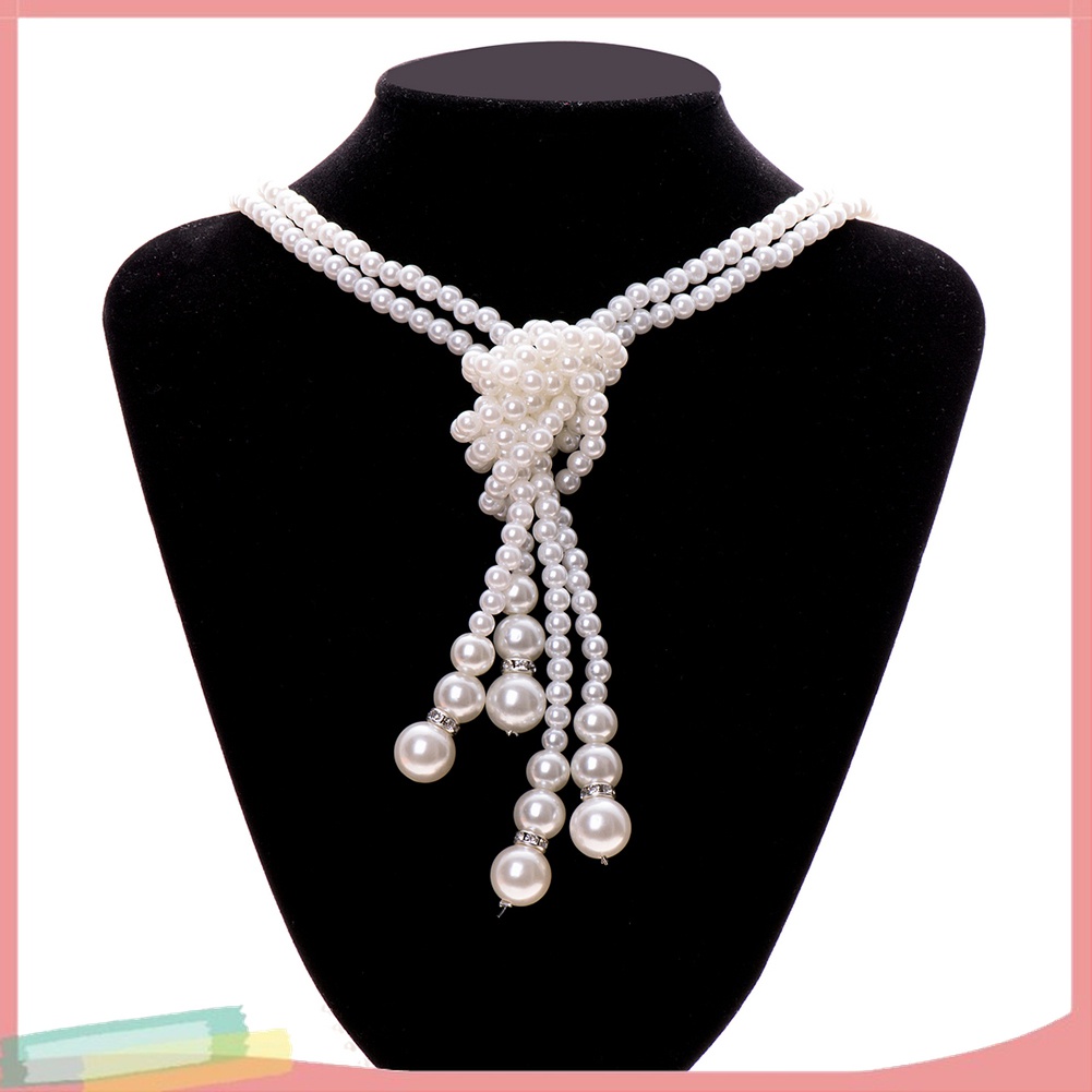 [LK] - 2 Vòng Cổ Dài Thắt Nút Giả Ngọc Trai Hai Lớp Cho Nữ