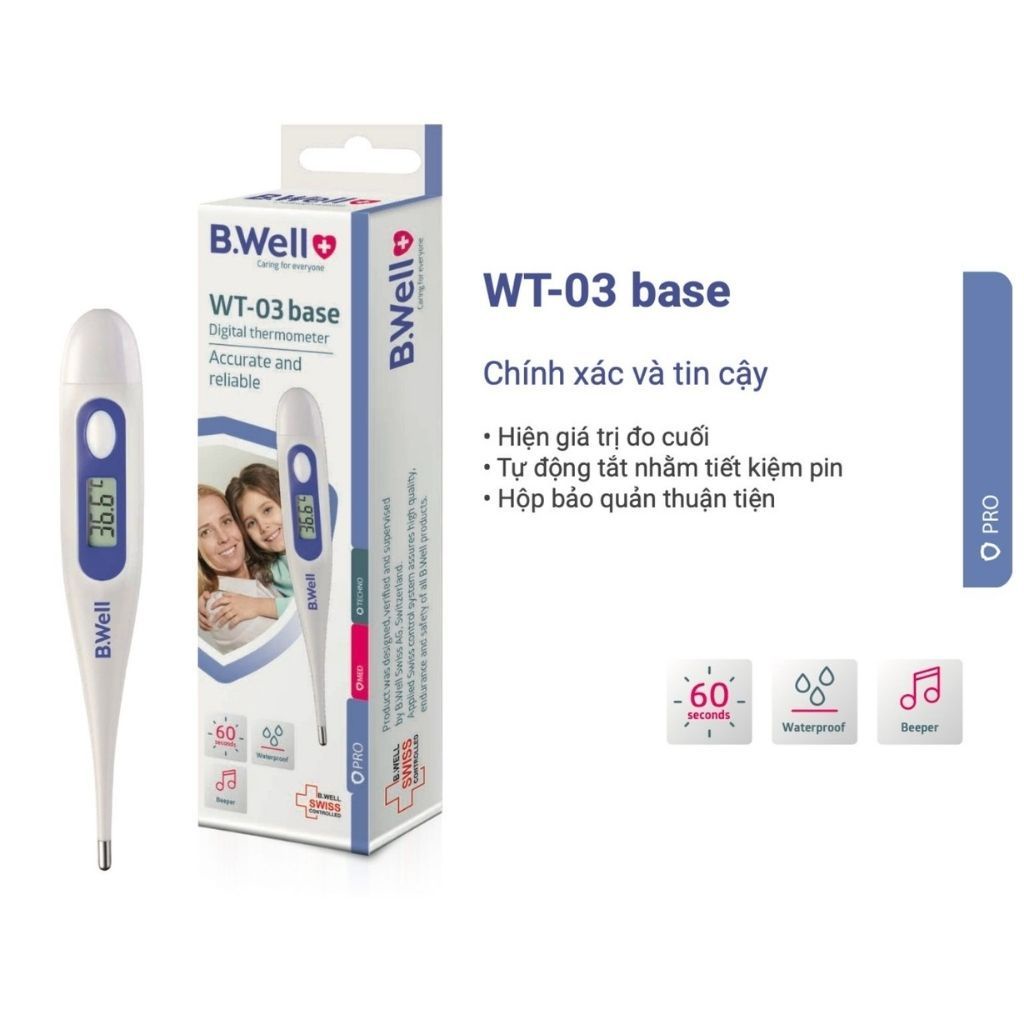 Nhiệt Kế Điện Tử B.Well Swiss WT-03 Base Nhỏ Gọn Đo Chính Xác, Không Thấm Nước