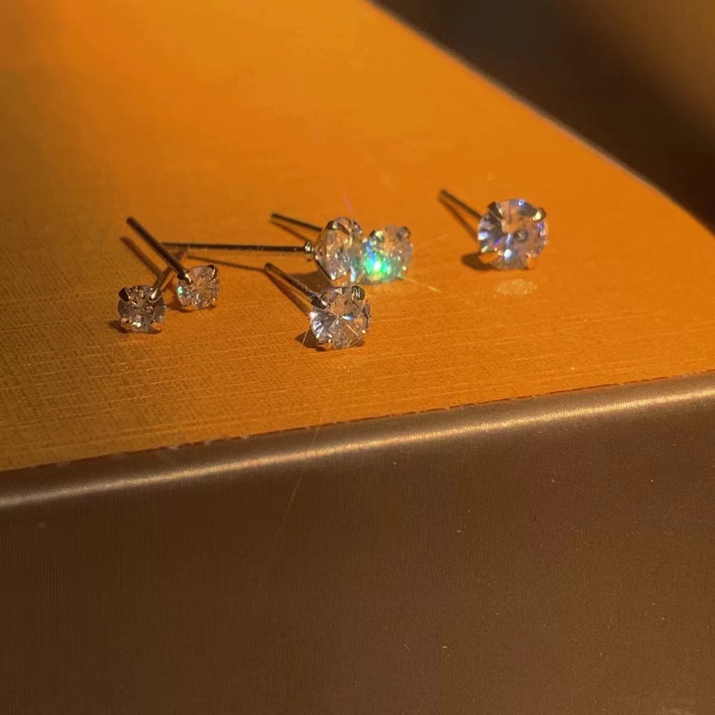 Bông Tai Mạ Vàng 14K Đính Đá 3-5mm Mini Xinh Xắn