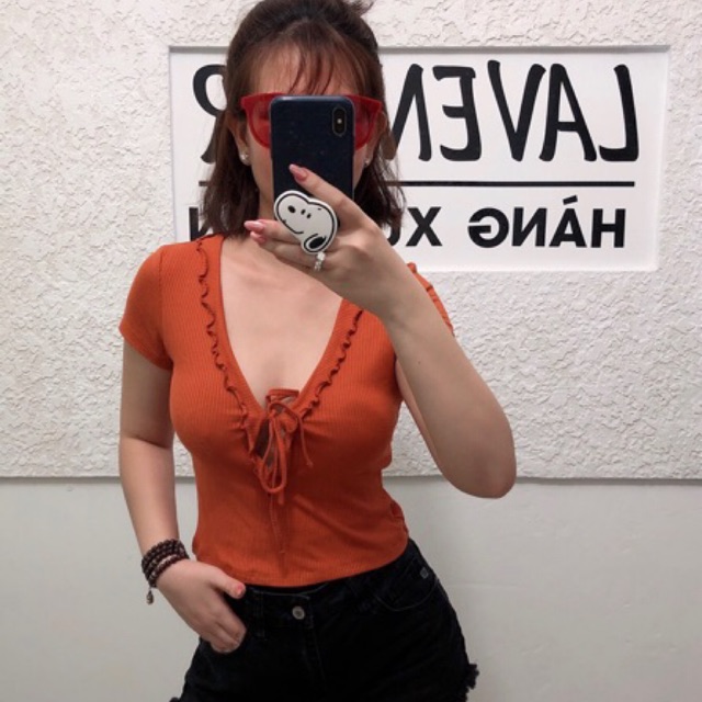 💐💐Áo thun cổ tim viền bèo F21 vnxk