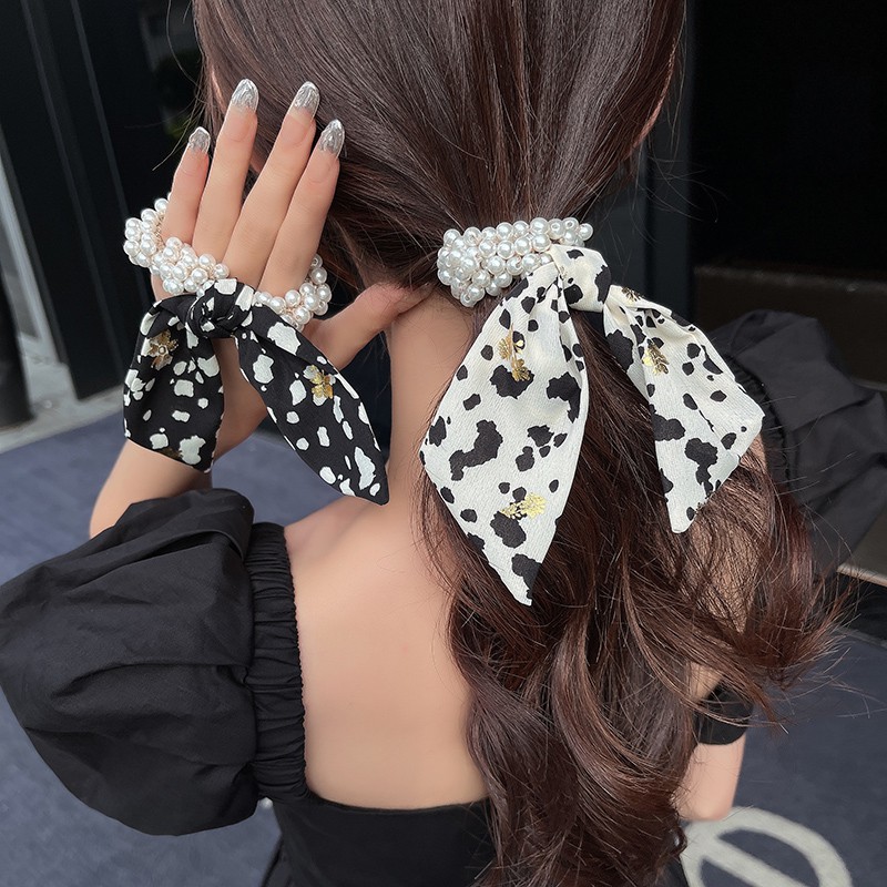 Trang sức vòng đeo tay thời trang ☃✖☸Dây buộc tóc thắt nơ bướm đính ngọc trai thời trang mùa hè 2021 cho bé gái