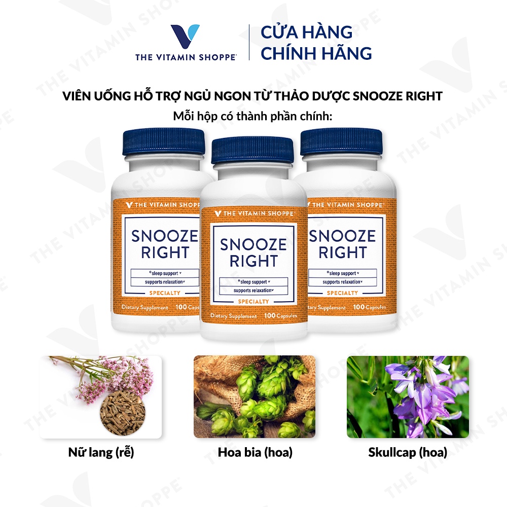 Viên uống hỗ trợ ngủ ngon từ thảo dược THE VITAMIN SHOPPE Snooze Right 100 viên