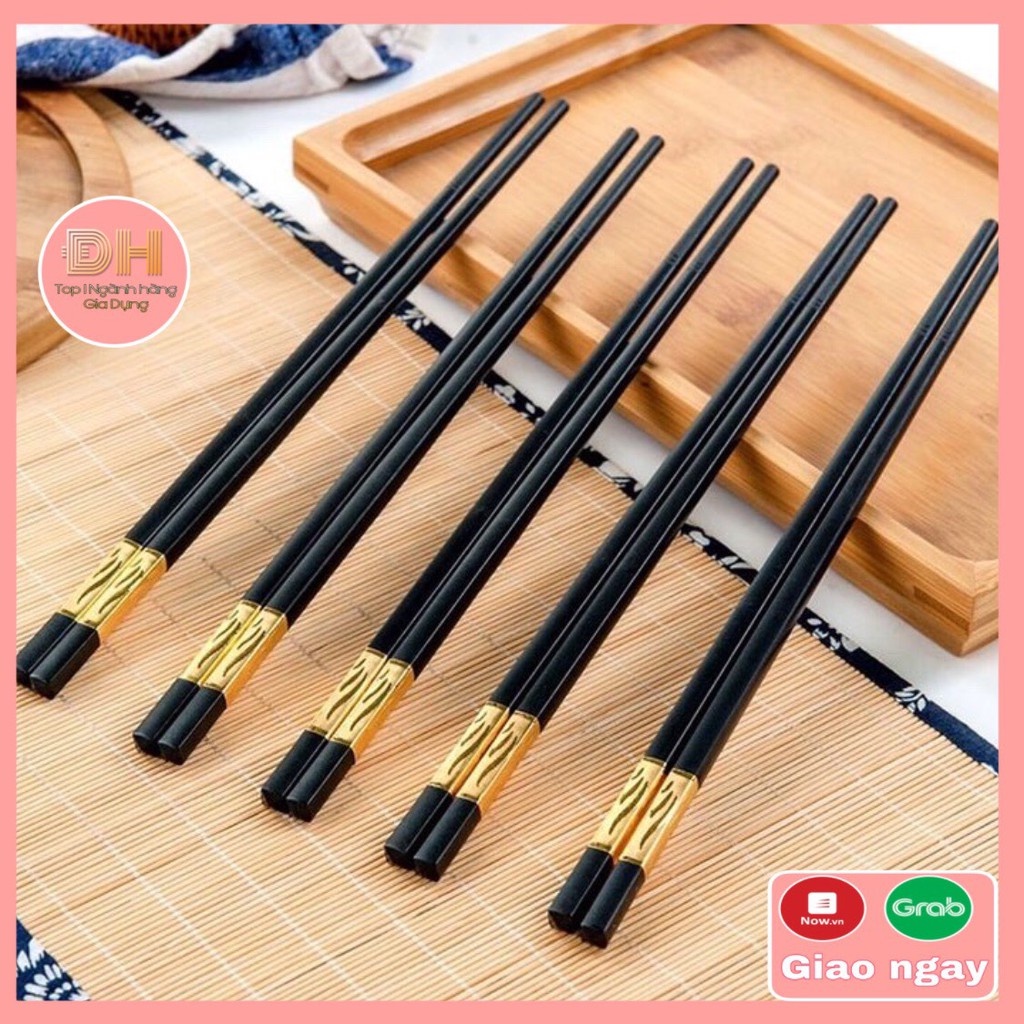Bộ 10 đôi Đũa mạ vàng, Đũa ăn cao cấp đũa khảm vàng hàn quốc Chống Trơn- Chống Trượt- Chống Mốc- Bền Màu-ĐŨA VÀNG