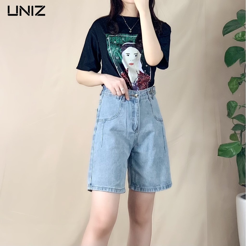Quần short Jean Nữ 4 Khuy Cách Điệu UNIZ