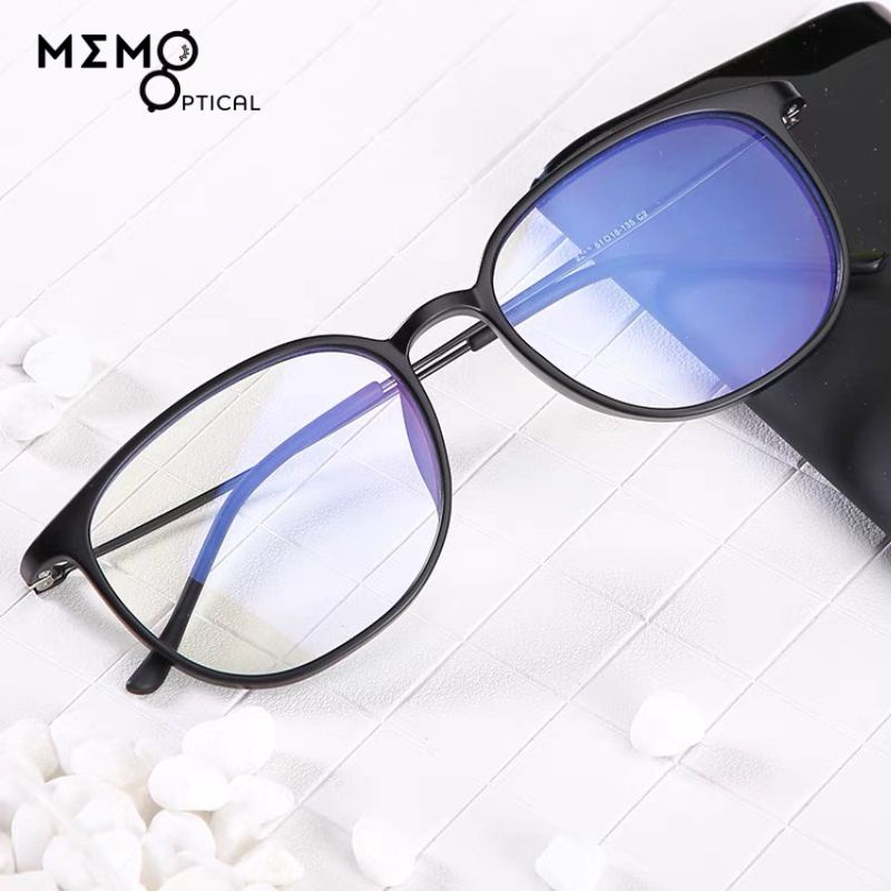 Mắt kính cận nam MEMO gọng tròn, càng kính kim loại mảnh nhẹ phong cách thời trang Hàn Quốc màu đen-R22