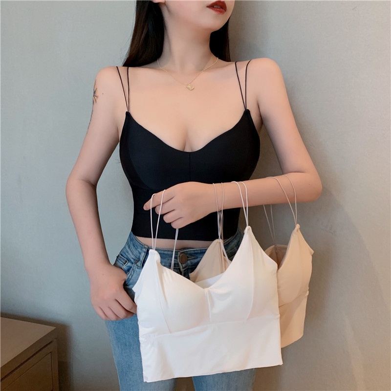 Áo Lót Lụa Hai Dây Mỏng Không Gọng Thép Phong Cách Hàn Quốc Mùa Hè Cho Nữ