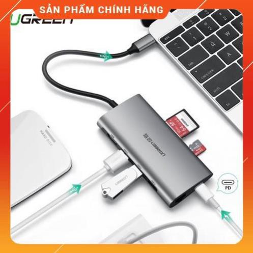 [CHÍNH HÃNG] Hub USB Type-C 8 Cổng HDMI/USB 3.0/SD/TF/LAN Gigabit (RJ45) Ugreen 50538 bảo hành 18 tháng